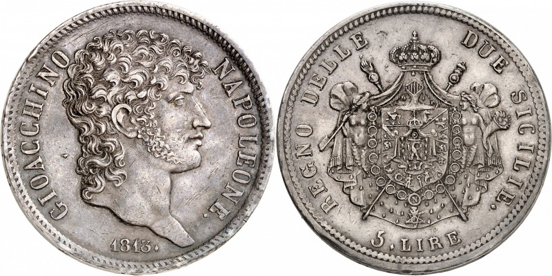 ITALIE
Naples, Joachim Murat (1808-1815). 5 lire 1813, Naples.
Av. Tête nue à ...