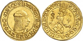 ITALIE
Savoie, Charles Ier (1482-1490). Ducat IIème type, Turin.
Av. Buste à droite. Rv. Écu de Savoie penché, timbré d’un heaume sommé d’un cimier ...