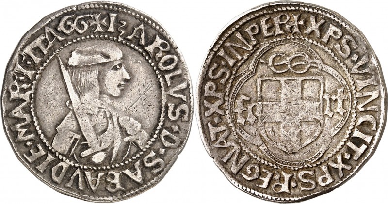 ITALIE
Savoie, Charles Ier (1482-1490). Teston, Cornavin.
Av. Buste en arme à ...