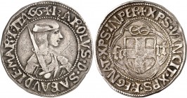 ITALIE
Savoie, Charles Ier (1482-1490). Teston, Cornavin.
Av. Buste en arme à droite. Rv. Ecu de Savoie, légende autour.
CNI 101.
TB