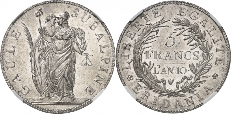ITALIE
Gaule Subalpine (1800-1802). 5 francs an 10, Turin.
Av. La République e...
