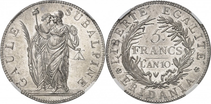 ITALIE
Gaule Subalpine (1800-1802). 5 francs an 10, Turin.
Av. La République e...