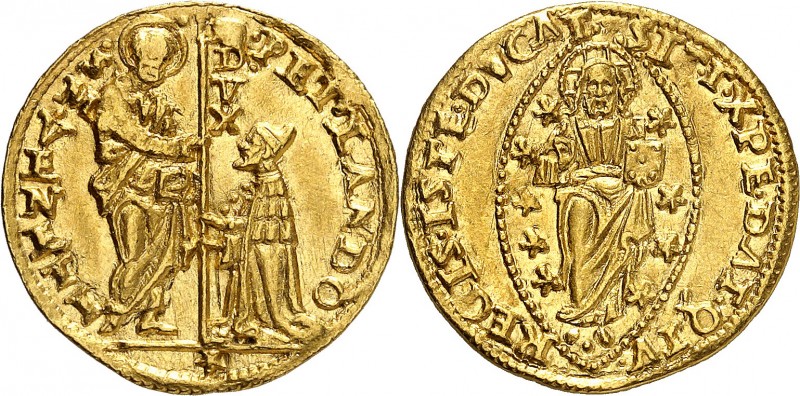 ITALIE
Venise, Pietro Lando (1539-1545). Sequin.
Av. Saint Marc debout, béniss...
