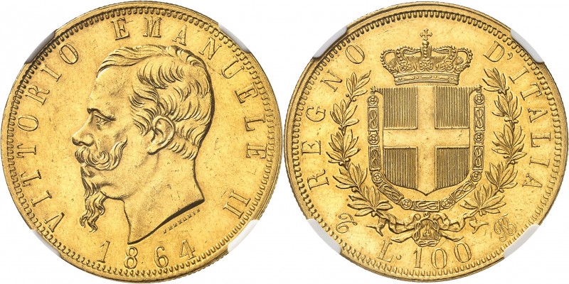 ITALIE
Victor Emmanuel II (1861-1878). 100 Lire, 1864, Turin.
Av. Tête nue à g...