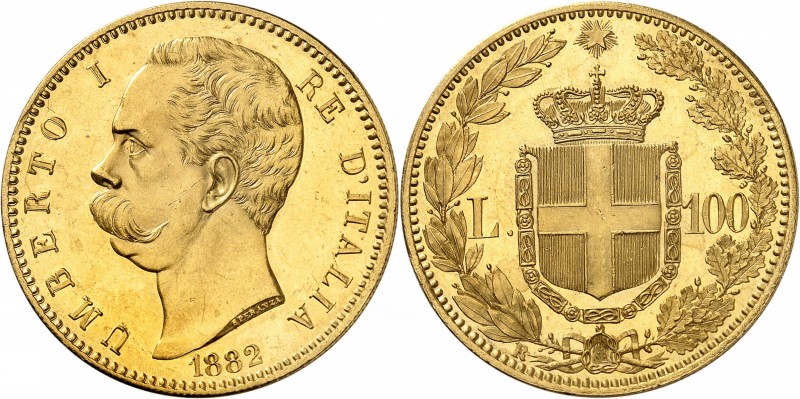 ITALIE
Umberto Ier (1878-1900). 100 lire 1882 R, Rome.
Av. Tête nue à gauche. ...