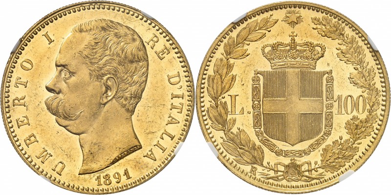 ITALIE
Umberto Ier (1878-1900). 100 lire 1891 R, Rome.
Av. Tête nue à gauche. ...