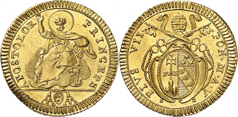 ITALIE
Vatican, Pie VII (1800-1823). Doppia 1810, Rome.
Av. Saint-Pierre dans ...