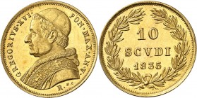 ITALIE
Vatican, Grégoire XVI (1831-1846). 10 scudi 1835, Rome.
Av. Buste habillé à gauche. R. Valeur dans une couronne.
Mont. 1, Fr. 263.
PCGS MS ...