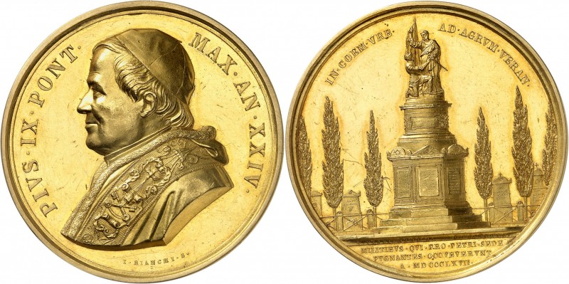 ITALIE
Vatican, Pie IX (1846-1878). Médaille en or 1869 an XXIV, frappée en hom...