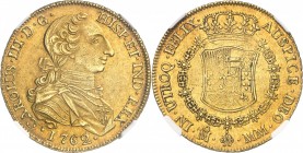 MEXIQUE
Charles III (1759-1788). 8 escudos 1762, Mexico.
Av. Buste habillé à droite. Rv. Écu couronné et entouré du collier de l’ordre de la Toison ...