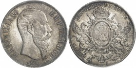 MEXIQUE
Maximilien Ier (1864-1867). Peso 1866 Mo, Mexico.
Av. Tête nue à droite. Rv. Armoiries couronnées.
Km. 388.1.
Top pop : plus haut grade po...