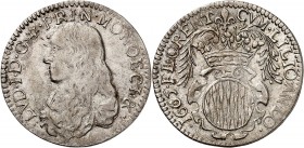 MONACO
Louis Ier (1662-1701). 1/12 d’écu 1665.
Av. Buste drapé à gauche. Rv. Écu rond couronné aux armes des Grimaldi.
CC. 79, G. MC69.
PCGS AU 55...