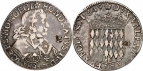 MONACO
Honoré II (1604-1662). Écu 1649.
Av. Buste cuirassé à droite avec le cordon du Saint-Esprit. Rv. Écu couronné aux armes des Grimaldi.
CC. 30...