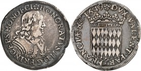 MONACO
Honoré II (1604-1662). 1/2 écu 1649.
Av. Buste cuirassé à droite avec le cordon du Saint-Esprit. Rv. Écu couronné aux armes des Grimaldi.
CC...