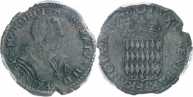 MONACO
Honoré II (1604-1662). Pezzetta 1648.
Av. Buste cuirassé à droite avec le cordon du Saint-Esprit. Rv. Écu couronné aux armes des Grimaldi.
G...