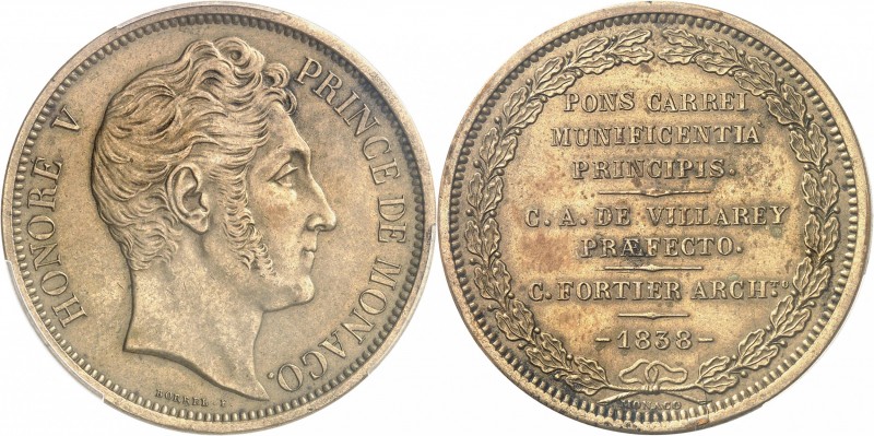MONACO
Honoré V (1819-1841). Médaille de visite au module de 5 francs en cuivre...