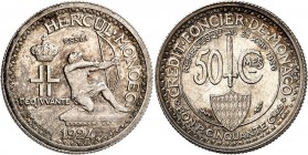 MONACO
Louis II (1922-1949). 50 centimes 1924, essai en argent.
Av. Héraclès à droite. Rv. Valeur, légende circulaire.
G. MC125.
PCGS SP 62. Raris...