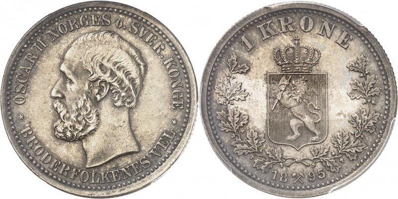 NORVÈGE
Oscar II (1872-1907). 1 krone 1895/4.
Av. Tête nue à gauche. Rv. Écu c...