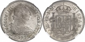 PÉROU
Charles III (1759-1788). 8 reales 1772, Lima.
Av. Buste drapé et lauré à droite. Rv. Écu couronné.
Km. 78.
Top pop : plus haut grade.
NGC M...