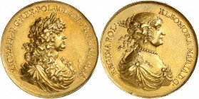 POLOGNE
Michael Korybut (1669-1673). Médaille en or de 10 ducats, célébrant le mariage du roi et d’Eleonora Maria d’Autriche le 27 février 1670 dans ...