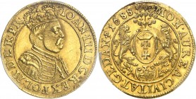 POLOGNE
Jean III Sobieski (1674-1696). Ducat 1688, Danzig.
Av. Buste couronné et cuirassé à droite. Rv. Écu présenté par deux lions.
Fr. 36, K. 769...