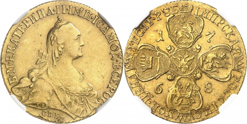 RUSSIE
Catherine II (1762-1796). 10 roubles 1768, Saint-Pétersbourg.
Av. Buste...