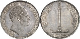 RUSSIE
Nicolas Ier (1825-1855). Rouble 1834, Saint-Pétersbourg.
Av. Tête nue à droite. Rv. Colonne.
Bit. 895.
PCGS MS 62. Superbe