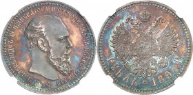 RUSSIE
Alexandre III (1881-1894). Rouble 1894 AГ, frappe sur flan bruni.
Av. Buste à droite. Rv. Aigle bicéphale couronné.
Bit. 78.
NGC PF 63 CAME...