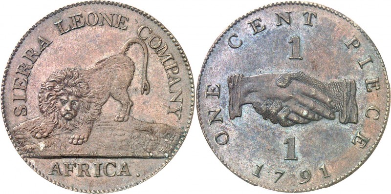 SIERRA LEONE
Colonie Britannique. Cent 1791 en bronze, Birmingham.
Av. Lion. R...