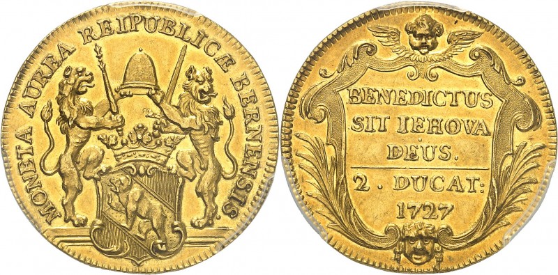SUISSE
Canton de Berne. 2 ducats 1727.
Av. Écu tenu par deux lions. Rv. Inscri...