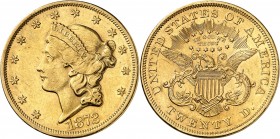 U.S.A.
20 dollars Liberty 1872, Philadelphie.
Av. Tête de Liberté à gauche. Rv. Aigle aux ailes déployées.
Fr. 174.
PCGS AU 55. Rare, Superbe