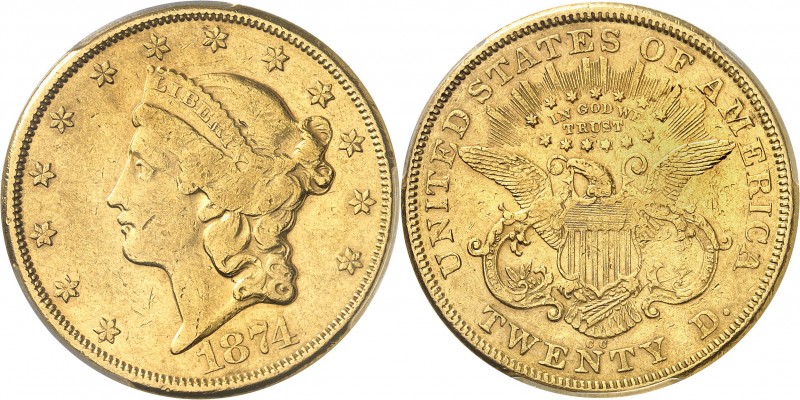 U.S.A.
20 dollars Liberty 1874 CC, Carson City.
Av. Tête de Liberté à gauche. ...