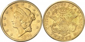 U.S.A.
20 dollars Liberty 1874 CC, Carson City.
Av. Tête de Liberté à gauche. Rv. Aigle aux ailes déployées.
Fr. 176.
PCGS AU 53. TTB