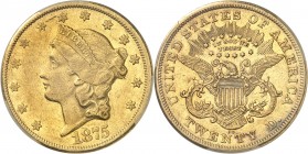 U.S.A.
20 dollars Liberty 1875 CC, Carson City.
Av. Tête de Liberté à gauche. Rv. Aigle aux ailes déployées.
Fr. 176.
PCGS AU 50. TTB