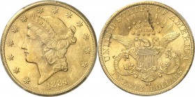 U.S.A.
20 dollars Liberty 1884 CC, Carson city.
Av. Tête de Liberté à gauche. Rv. Aigle aux ailes déployées.
Fr. 179.
PCGS MS 62. Superbe