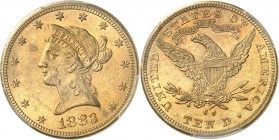 U.S.A.
10 dollars Liberty 1883 CC, Carson City.
Av. Tête de Liberté à gauche. Rv. Aigle aux ailes déployées.
Fr. 161.
PCGS MS 61. Rarissime dans c...
