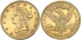 U.S.A.
10 dollars Liberty 1890 CC, Carson City.
Av. Tête de Liberté à gauche. Rv. Aigle aux ailes déployées.
Fr. 161.
PCGS AU 58. Peu commun, pres...