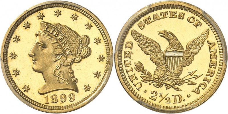 U.S.A.
2 1/2 dollar Liberty 1899, Philadelphie, frappe sur flan bruni.
Av. Têt...