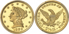 U.S.A.
2 1/2 dollar Liberty 1899, Philadelphie, frappe sur flan bruni.
Av. Tête de Liberté à gauche. Rv. Aigle aux ailes déployées.
Fr. 114.
PCGS ...