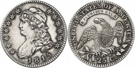 U.S.A.
25 cents 1815.
Av. Buste à gauche. Rv. Aigle, légende autour.
Km. 47.
PCGS AU - cleaned. Rare, trace de nettoyage, TTB à Superbe