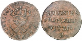 U.S.A.
Amérique, Canada, Louis XV (1715-1774). 9 deniers des colonies américaines 1721 B, Rouen.
Av. Deux L entrecroisés couronnés. Rv. Inscriptions...