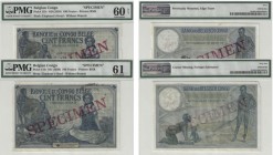 BILLETS CONGO BELGE
Banque du Congo Belge. lot de 2 billets de 100 francs spécimen n.d. (1929)
Pick# 11fs. Échelle 32%.
PMG 61, PMG 60 NET