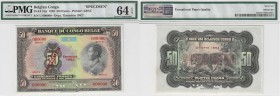 BILLETS CONGO BELGE
Banque du Congo Belge. 50 francs spécimen 1952.
Pick# 16js. Échelle 30%.
PMG 64 EPQ