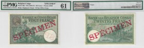 BILLETS CONGO BELGE
Banque du Congo Belge. 20 francs spécimen n.d. (1929-1937)
Pick# 10fs. Échelle 30%.
PMG 61