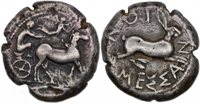 Sicily, Messana. 460-456 BC. AR Tetradrachm (23mm, 16.73 g, 4h). Charioteer driv...