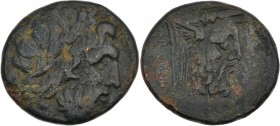 Acarnania. Oeniadae. Circa 219-211 BC. Æ (21mm, 6.60g, 12h). Laureate head of Zeus right; behind / Head of river-god Achelöos right; behind OINIAΔAN. ...