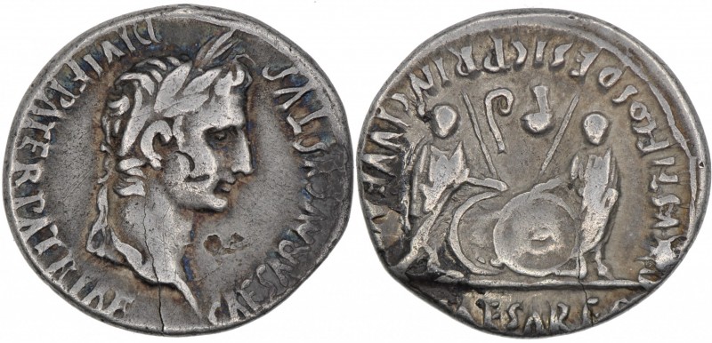 Augustus. 27 BC-AD 14. AR Denarius (19mm, 3.71g, 11h). Lugdunum (Lyon) mint. Str...