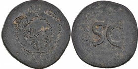 Augustus. 27 BC-AD 14. Æ Sestertius (33mm, 22.19g, 4h). Rome mint; C. Plotius Rufus, triumvir monetalis. Struck 15 BC. OB above wreath, CIVIS within w...