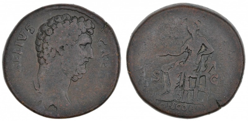 Aelius. Caesar, AD 136-138. Æ Sestertius (30mm, 27.62g, 6h). Rome mint. Struck u...