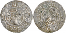 Czech Republic. Bohemia. Boleslav II. 967 - 999. AR Denar (21mm, 1.48 g, 6h). Prague mint. +[B]OГEZГVΛS.ХDV, hand of providence descending from clouds...